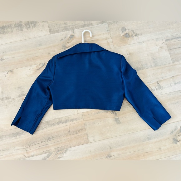 Jessica Howard 2 Pcs Navy Blue Taffeta rhinestones Long Sleeve Long Dress Siz 4 - Picture 4 of 14